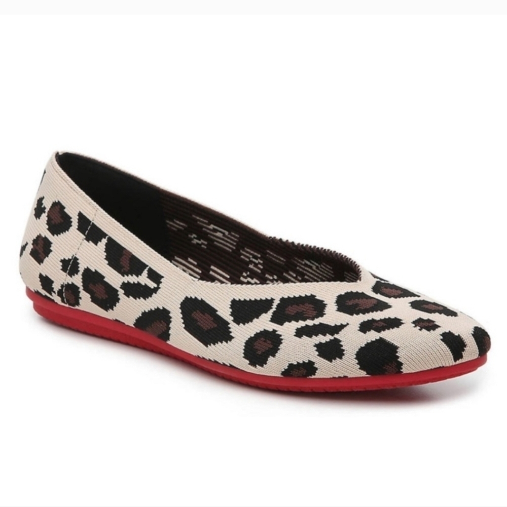 Kelly & Katie Leopard Print Ballet Flats with Red Sole